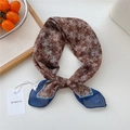 Brown paisley cotton linen scarf with blue borders and vintage pattern details - 55*55CM / Brown Paisley Scroll