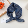 Navy blue paisley pattern cotton-linen touch scarf with elegant knotted styling - Plaid Paisley Navy