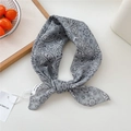 Gray paisley print cotton linen headscarf tied in a knot for summer hair styling - Plaid Paisley Grey