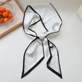 Elegant ivory silk scarf with black contrast edges tied in a stylish knot - 01YC-Solid White with Border