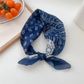 Dark blue paisley square scarf in breathable cotton linen fabric with bohemian floral patterns - Cotton Colorblock Paisley Navy