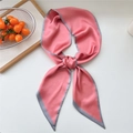 Elegant dark pink long skinny scarf with grey borders tied in a stylish knot - 03YC-Solid Pink with Border