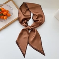 Caramel brown satin neck scarf with deep brown contrast edges in a stylish knot - 04YC-Solid Brown with Border