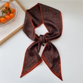 Long silk scarf in dark coffee and orange with cashew paisley and polka dot patterns - Brown Paisley Polka Dot