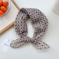 Polka dot cotton-linen feel retro floral hair tie in beige with brown pattern - Grid Floral Beige