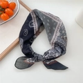 Retro paisley print square neck scarf in black and white finish for women - Cotton Painted Grid Paisley Black