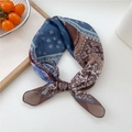 Blue and coffee paisley printed soft neck scarf with bohemian floral patterns - Cotton Painted Grid Paisley Brown