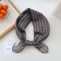 Deep brown vintage polka dot silk-like scarf with blue floral geometric patterns - Grid Floral Brown