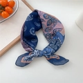 Navy blue and purple paisley print neckerchief with orange border detail for women - Cotton Painted Grid Paisley Navy