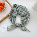 Polka dot cotton-linen feel scarf in beige with blue dots and brown geometric patterns - Grid Floral Yellow
