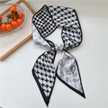 Elegant black and white paisley silk twilly scarf featuring houndstooth and checkered patterns - White Houndstooth Paisley