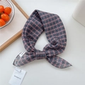 Grey polka dot cotton linen hair scarf with red and blue floral pattern for women - Grid Floral Grey