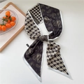Long silk scarf with black and beige paisley and houndstooth modular patterns - Black Houndstooth Paisley