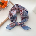 Blue and red paisley cotton linen square scarf with floral bohemian pattern in ring knot - Cotton Large Flower Blue
