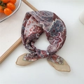 Paisley square scarf in red-brown and beige, vintage style breathable cotton-linen feel - Cotton Large Flower Yellow