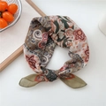 Olive and orange paisley floral square scarf tied in a stylish bow for women - Cotton Large Flower Bean Green
