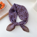 Elegant deep purple silk scarf with brown floral print and a stylish knotted design - Style 01D Printed Brown Edge