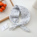 Elegant white silk scarf with grey polka dots tied in a knot for summer hair styling - Gradient Polka Dot Grey