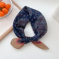 Navy paisley print small cotton square scarf with contrasting brown translucent edge - Cotton Feather Paisley Navy