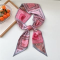 Pink paisley twilly silk scarf with coral patterns and a smooth glossy finish - Grid Pink Paisley