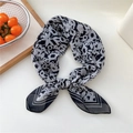 Elegant black and white floral silk scarf with geometric border for women - Style 02D Printed Black Edge