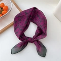 Deep purple floral silk scarf with black dainty patterns and geometric borders - Style 03D Printed Green Edge
