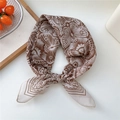 Vintage beige silk square scarf with brown butterfly print tied in a decorative knot - 67x67cm / 05D Lily of the Valley Butterfly Beige