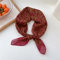 Elegant wine red square scarf with brown floral prints for women, high-quality chiffon fabric - Style 04D Printed Red Edge