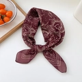 Elegant burgundy silk square scarf with butterfly prints and flower patterns folded on white - 67x67cm / 06D Lily of the Valley Butterfly Brick Red