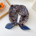 Navy and beige floral silk scarf with striped borders tied in a stylish knot - Style 05D Printed Navy Edge