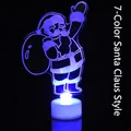 3D acrylic Santa Claus night light with glowing blue lines on a white base for Christmas - Acrylic Santa Claus
