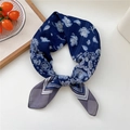 Blue floral silk scarf for women featuring premium leaf patterns on lightweight fabric - 67x67cm / 07D Star Fruit Navy