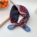 Retro paisley and polka dot silk-like scarf in dark red and navy blue contrast - Cotton Dot Paisley Blue Edge