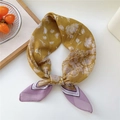Mustard yellow square silk scarf with white floral patterns and purple gradient borders - 67x67cm / 09D Star Fruit Yellow