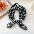 Dark green floral square silk scarf with white and purple patterns for women accessory - Style 07D Green Floral Silk