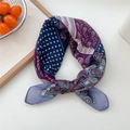 Breathable paisley and polka dot square scarf in navy blue and purple tones - Cotton Dot Paisley Purple Edge