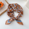 Caramel orange floral silk scarf with vintage blue pattern and striped border details - Style 08D Orange Floral Silk
