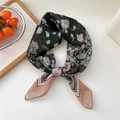 Elegant paisley floral square scarf in deep green and apricot silk-like fabric - 67x67cm / 11D Star Fruit Green