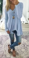 Detail of light blue V-neck knit sweater showing ribbed texture and casual loose fit - S / Tops / Blue