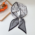 Beige paisley skinny silk scarf for women featuring elegant black and brown patterns - Flower Paisley White