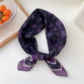 Elegant purple floral silk scarf with small flower print and stylish white geometric border - Style 11D Layered Flower Black