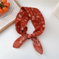 Fashionable red silk square scarf with white musical notes and vintage patterns - 67x67cm / 13D Music Geometry Orange Red