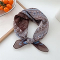 Brown and beige paisley cotton-linen scarf with bright blue floral pattern and border - Cotton Vine Flower Brown