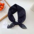 Polka dot cotton-linen feel silk scarf in black with white dots and brand tag - Star Dot Black