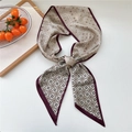 Long silk scarf with paisley and geometric pattern in beige and deep red colors - Flower Paisley Khaki