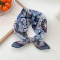 Breathable blue and white vintage floral pattern square silk scarf in bow tie style - Cotton French Floral Navy Edge