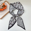 Elegant paisley patterned long silk scarf twilly with classic geometric black trim - Colorful Paisley Black Edge