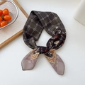Vintage small square floral silk scarf in dark green and brown with a bow knot style - 67x67cm / 16D Floral Grid Semicircle Brown