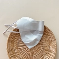 Detail of light grey breathable sun protection mask with adjustable ear loops and logo - One Size / Light Gray