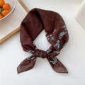 Elegant dark brown floral chiffon square scarf with delicate lily of the valley print - Style 15D Yellow Brown